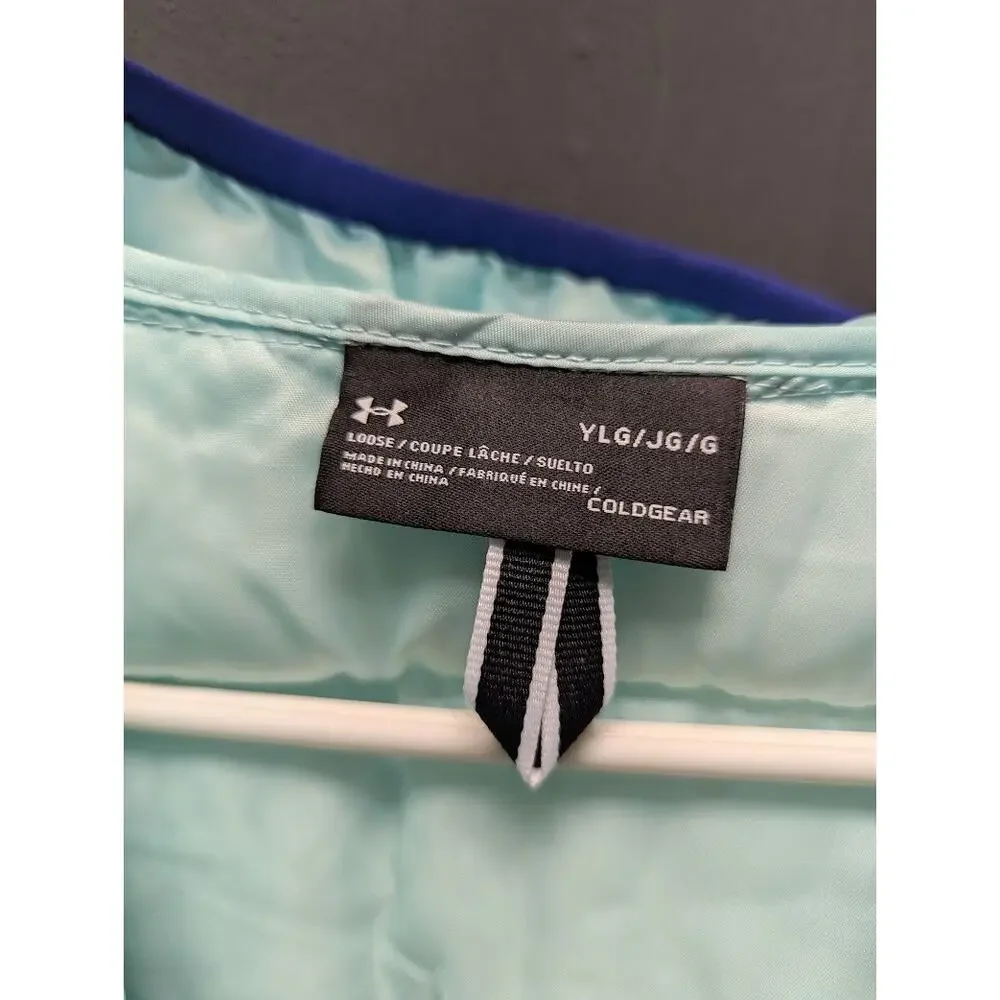 Under Armour Hood Puffer Jacket Long Sleeve Zip Front Slash Pocket aqua blue YLG